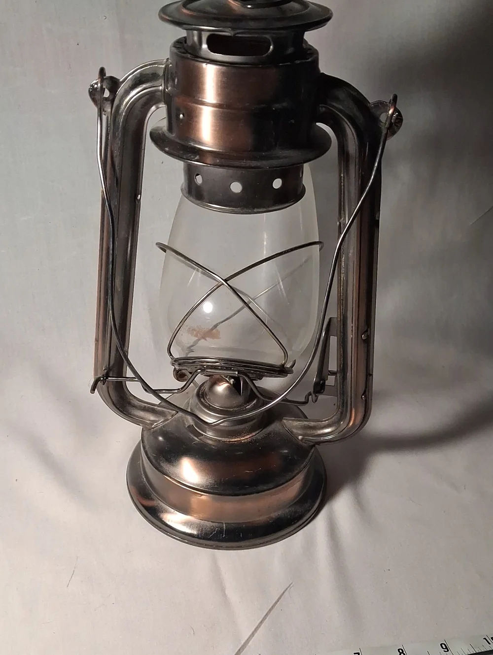 Vintage Hurricane Oil Lantern With Metal Hanging Handle Glass Shade Not Used